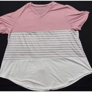 VISLILY Women's Plus Size T-Shirt blocked Pink/White/Gray Striped sz 24W  v-neck